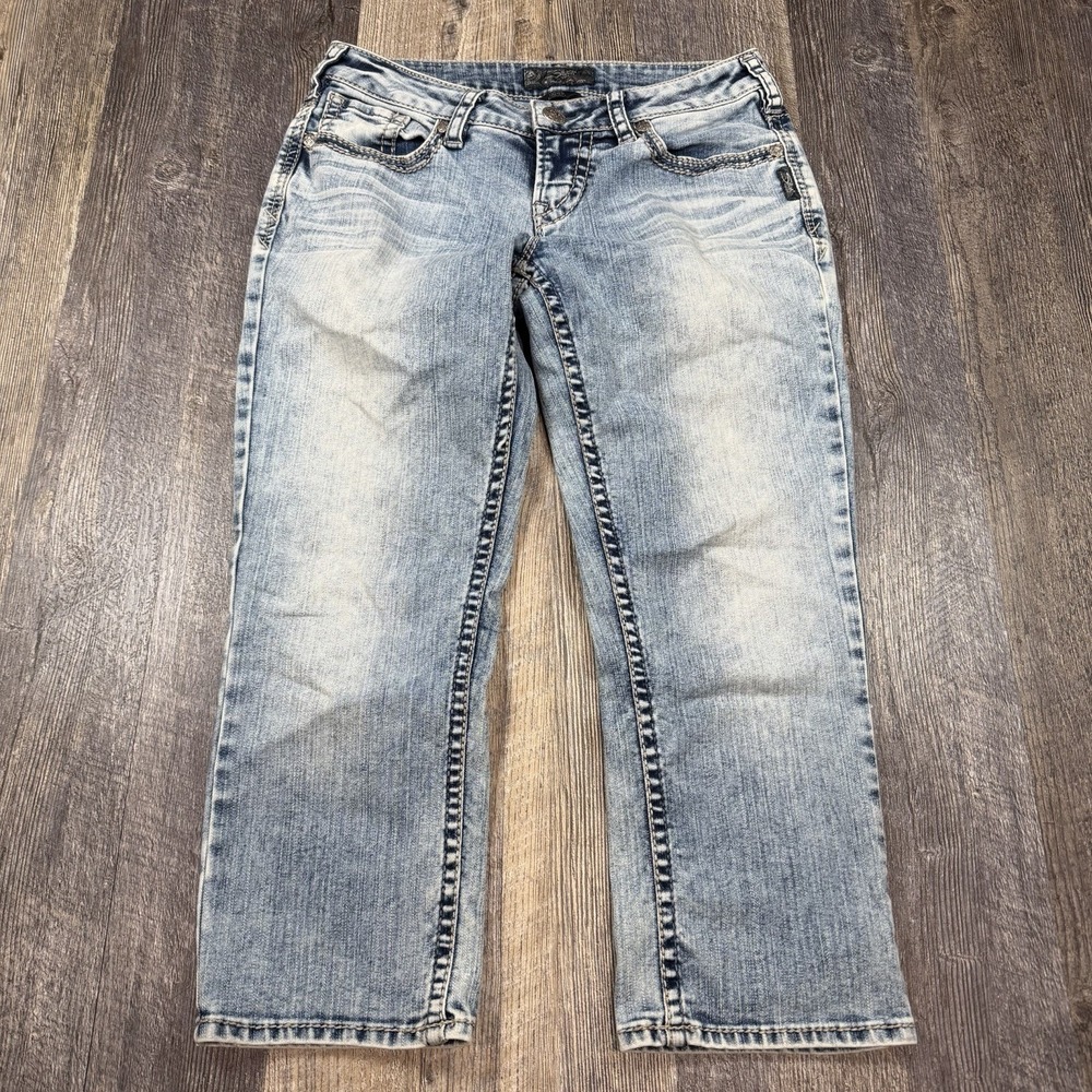 Silver Jeans Aiko Capri Womens W29 Cropped‎ Denim Light Distressed Faded Stretch